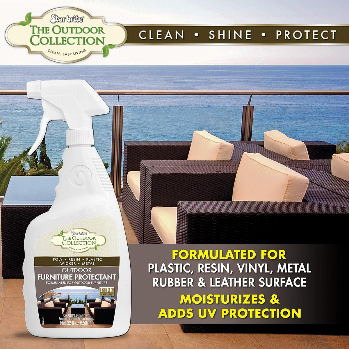 Star brite 59032 - Spray protector para muebles de patio y exteriores, 32 onzas, renovar y restaurar el color, evita la decoloración y agrietamiento por rayos UV