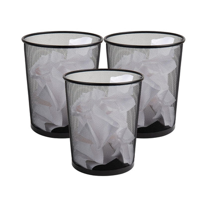 Mind Reader Mesh Trash Can, Set of 3, Waste Paper Basket, Round, Office, Metal Mesh, 11.5" L x 11.5" W x 13.75" H, Black