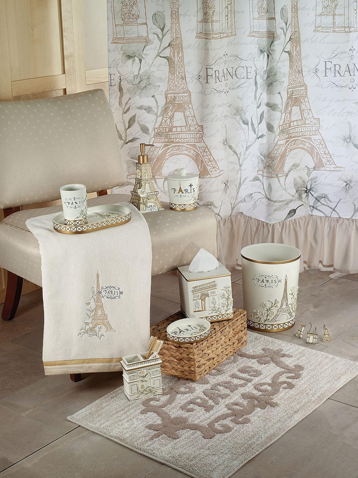 Avanti Linens - Cortina de Ducha de Tela, Esencial para el baño, decoración Elegante del hogar (colección Paris Botanique, 72 Pulgadas)