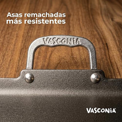 Vasconia | Plancha Doble Lisa Esencial Aluminio Antiadherente Negro 54x29cm | Doble quemador, Cocción uniforme, Recubrimiento interior, Fácil limpieza, Uso diario, Gran capacidad, Libre de PFOA