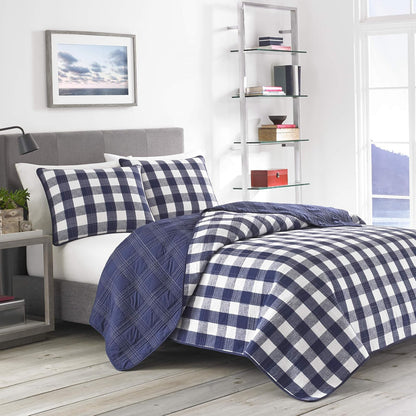 Eddie Bauer- Juego de edredón Queen, Ropa de Cama Reversible de algodón con Fundas a Juego, decoración del hogar para Todas Las Estaciones (Azul a Cuadros, Queen)