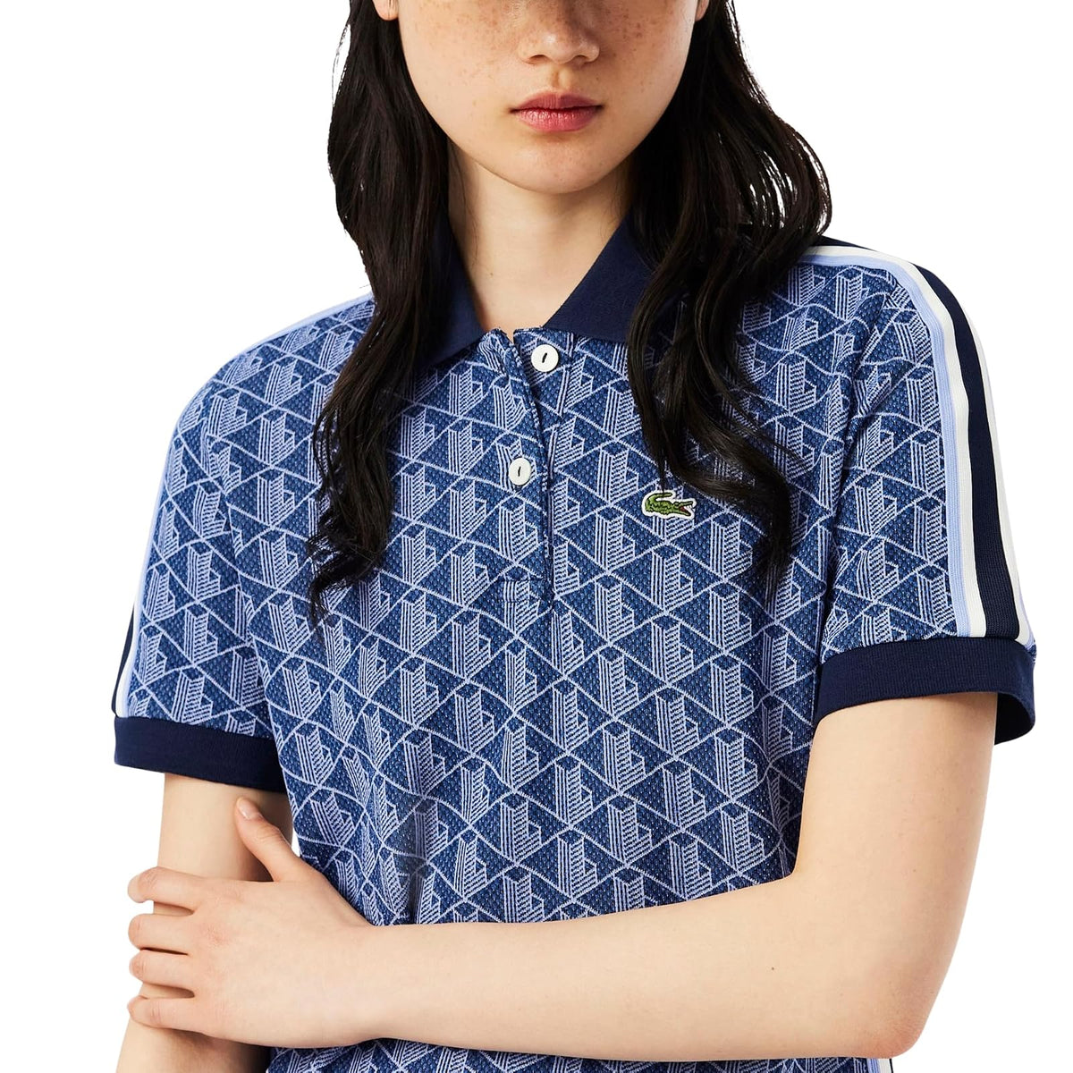 Lacoste Slim Fit Monogram Jacquard Polo Dress Vestido Polo Mujer