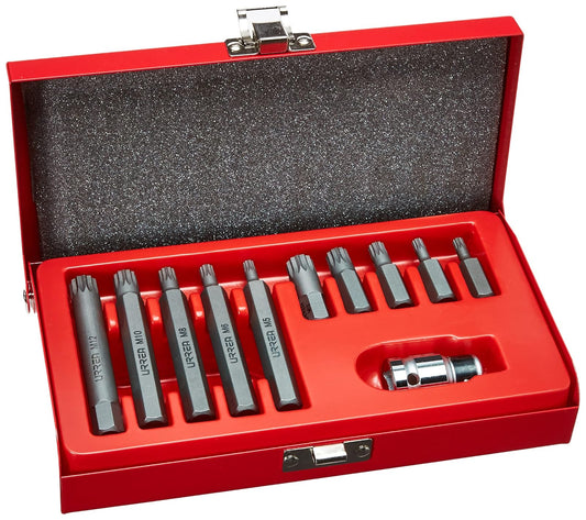 Urrea J6011 Juego de puntas bristol hexágono de 3/8" con adaptador y caja metálica, 11 piezas