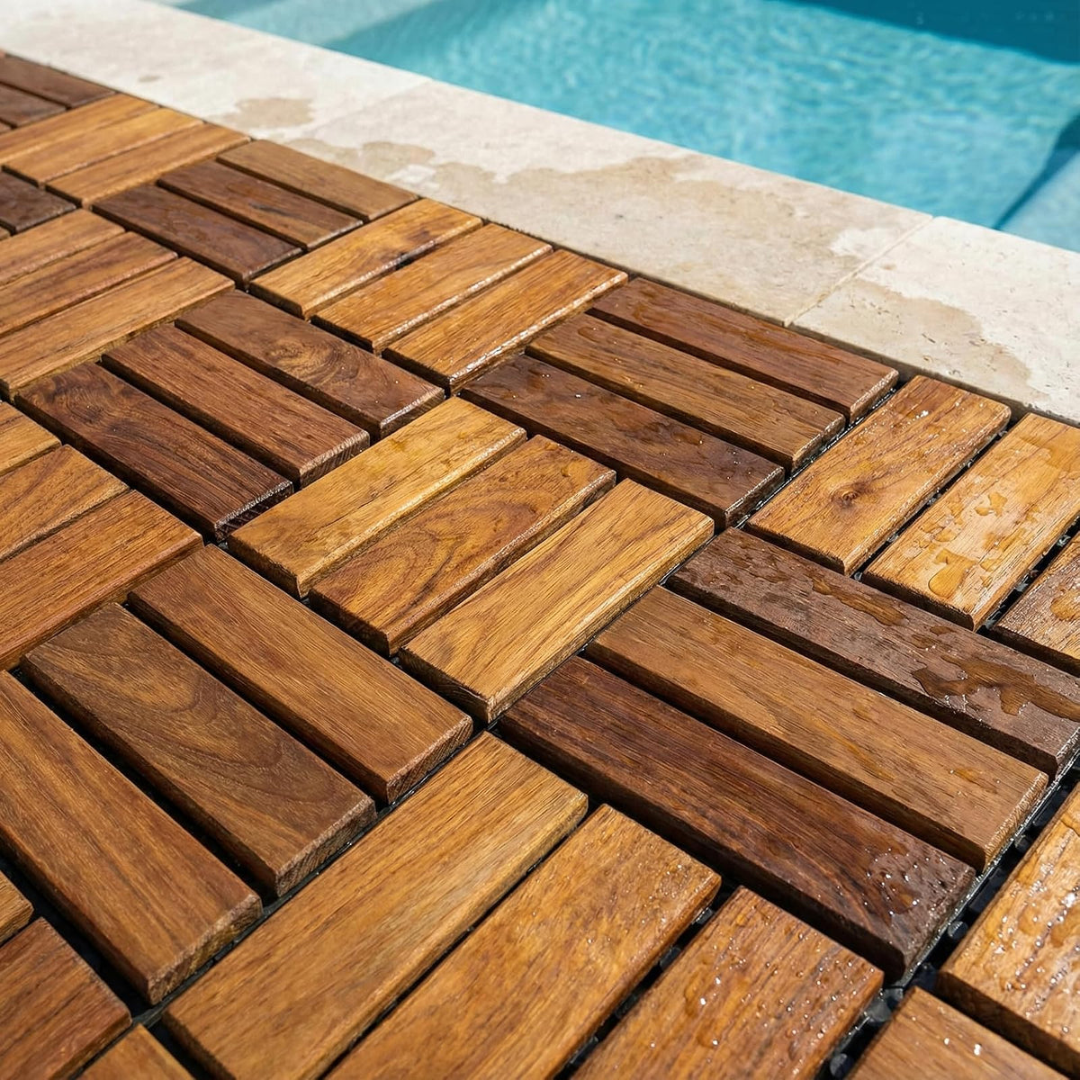 Bare Decor bare-wf2009 maciza madera de teca suelos de azulejos entrelazadas (paquete de 10), 12" x 12", café
