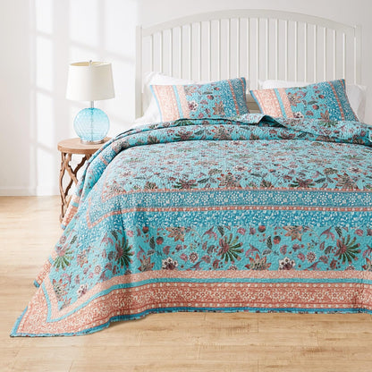 Greenland Home Audrey - Juego de Colcha, Edredón Acolchado, Ropa de Cama, 3 Piezas, Tamaño Jumbo Queen, Turquesa