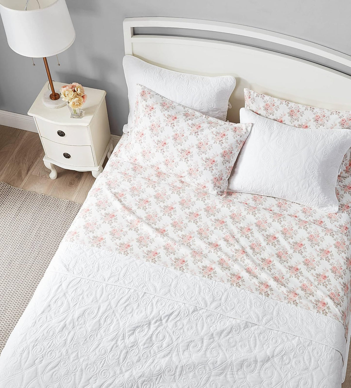 Laura Ashley - Juego de sábanas Queen, Ropa de Cama de Franela de algodón, Cepillado para Mayor suavidad y Comodidad (Lisalee Pink, Queen)