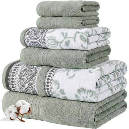 Modern Threads Juego de 6 Piezas, 2 Toallas de baño, 2 Toallas de Mano, 2 Toallas de Hilo teñido de Jacquard/sólido Juego de Toallas Ophelia Dark Sage - Estándar - Salvia oscura