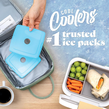 Cool Coolers by Fit & Fresh - Paquetes de hielo delgados, congelación rápida reutilizables para loncheras y enfriadores, paquetes de hielo de larga duración, ahorro de espacio, azul, paquete de 4
