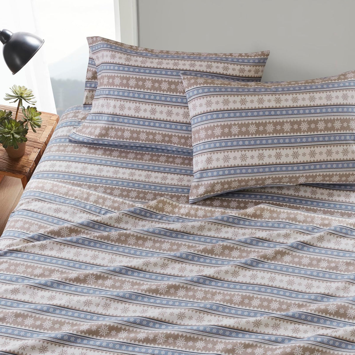 Woolrich - Juego de sábanas de algodón con Estampado de dijes de cabaña, 100% algodón, sábanas cálidas y peludas, tamaño Queen, Bolsillo Ajustado para colchones de hasta 14 Pulgadas, Copo de Nieve