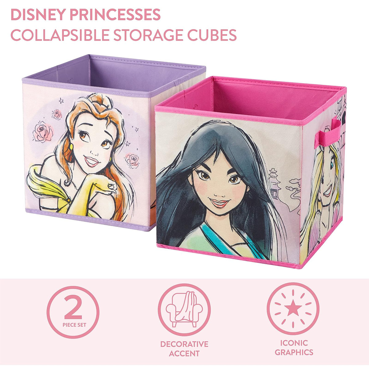Idea Nuova Disney Princess - Cubitos de almacenamiento plegables (25,4 x 25,4 cm)