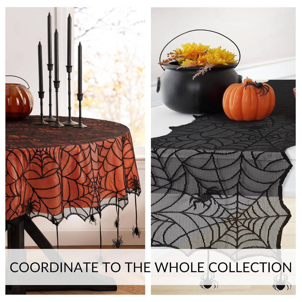 Elrene Home Fashions - Mantel de Halloween con Forro de plástico Naranja extraíble, Rectangular de 60 x 84 Pulgadas, Naranja y Negro