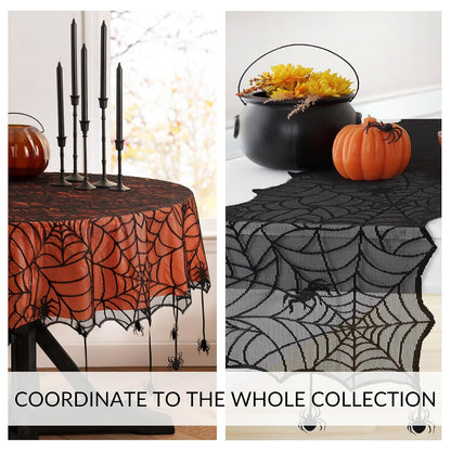 Elrene Home Fashions - Mantel de Halloween con Forro de plástico Naranja extraíble, Rectangular de 60 x 84 Pulgadas, Naranja y Negro