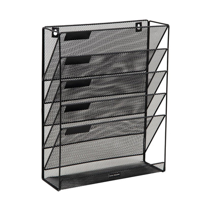 Betesh Mind Reader 5-Tier Vertical File Storage, Desktop Organizer, Wall Mount, Office, Metal Mesh, 12.75" L x 4" W x 16" H, Black