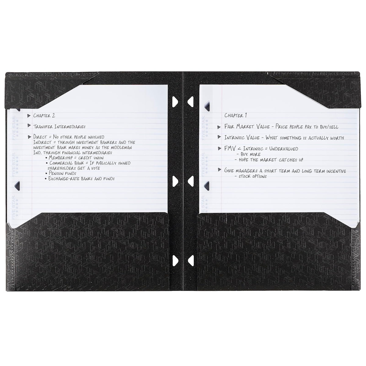 Five Star - Carpeta de 2 bolsillos, carpeta de plástico con pestañas permanentes, se adapta a carpetas de 3 anillas, soporta papel de 8-1/2 x 11 pulgadas, negro (333420G-ECM)