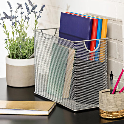 Honey-Can-Do Malla Organizadores de Mesa, Organizador de Carpetas para Colocar en el Escritorio, Parte Superior de Malla, 5.5 x 12.5 x 9.8, Plateado, 1 uds. por Paquete