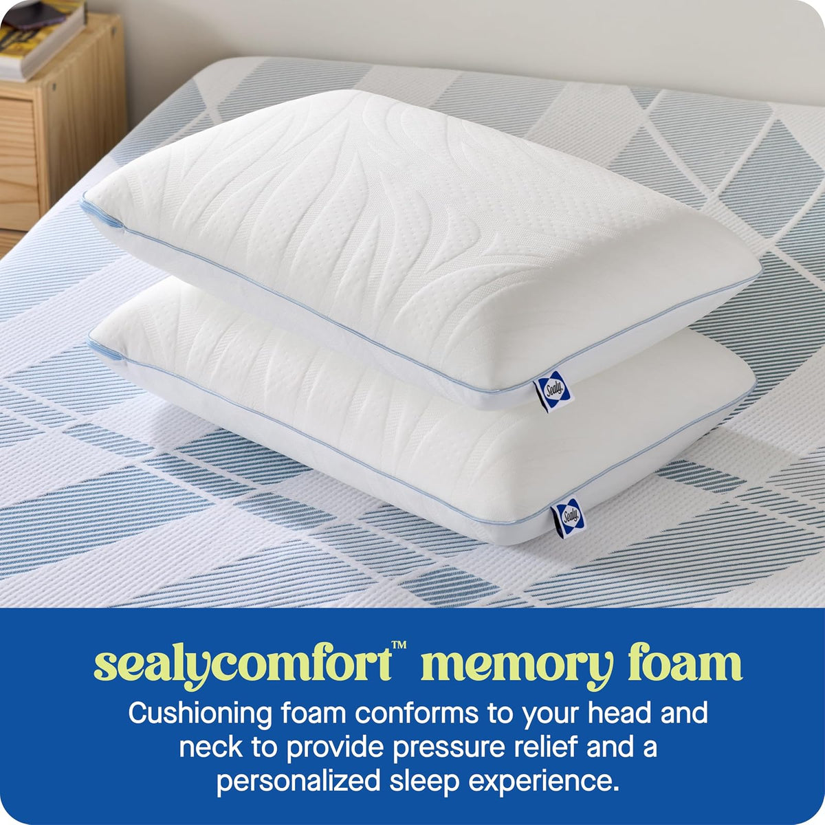 SEALY Dreamlife - Tecnología de protección de Superficie de enfriamiento de Espuma viscoelástica tamaño Queen, Funda extraíble Lavable a máquina, 1 año de garantía, 2 Unidades