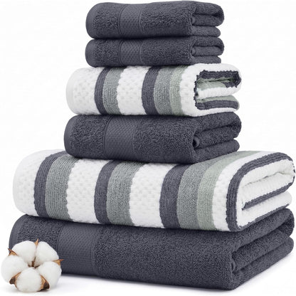 Modern Threads Pax - Juego de 6 Toallas Reversibles teñidas de Hilo Jacquard, Toallas de baño, Toallas de Mano y paños de baño, súper absorbentes y de Secado rápido, 100% algodón Peinado, Mezclilla - Pequeño - Mezclilla