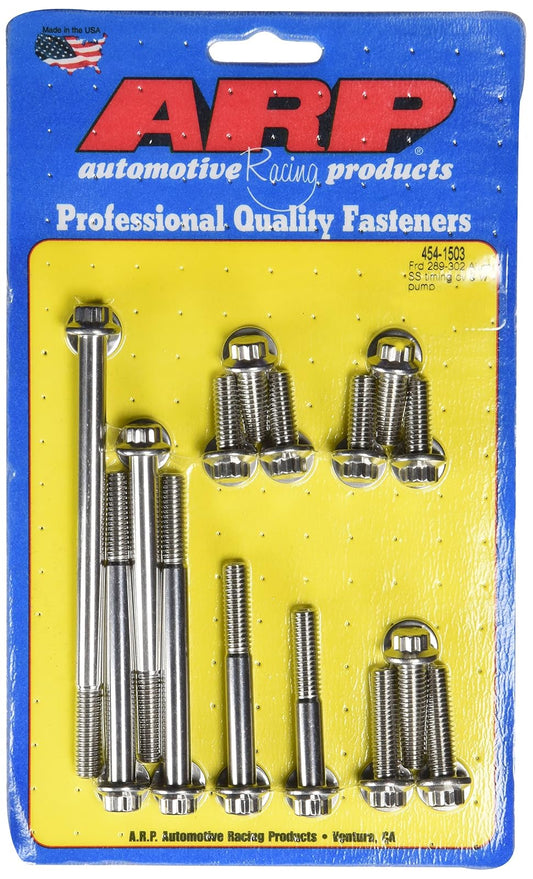 ARP Kit de Tornillos de Tapa de Sincronización y Bomba de Agua 4541503, Acero Inoxidable 12 Puntos para Ford 289-302, Plateado