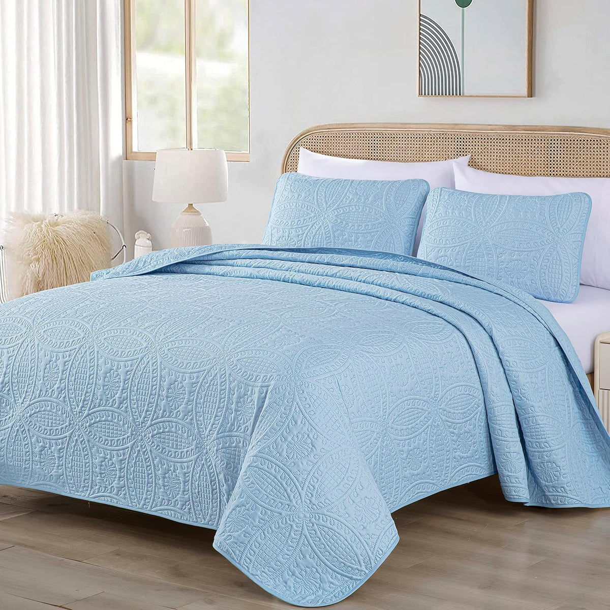 Chezmoi Collection Austin - Juego de Colcha de 3 Piezas (Queen, Azul Cambray)