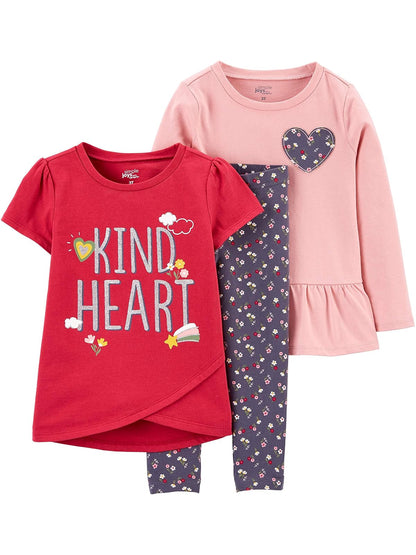 Simple Joys by Carter's - Juego de ropa de juego de 3 piezas, diseño de corazón/floral