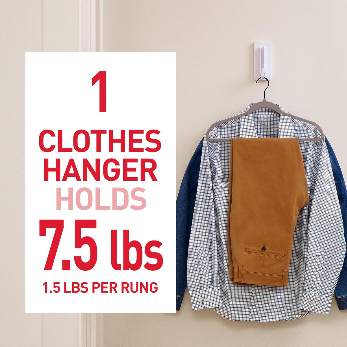 Command - percha de ropa plegable para ropa, con capacidad para hasta 5 perchas de 7 libras, 1.5 libras por peldaño y 1 gancho con 5 peldaños y 4 tiras, organizador de clóset, organización del hogar