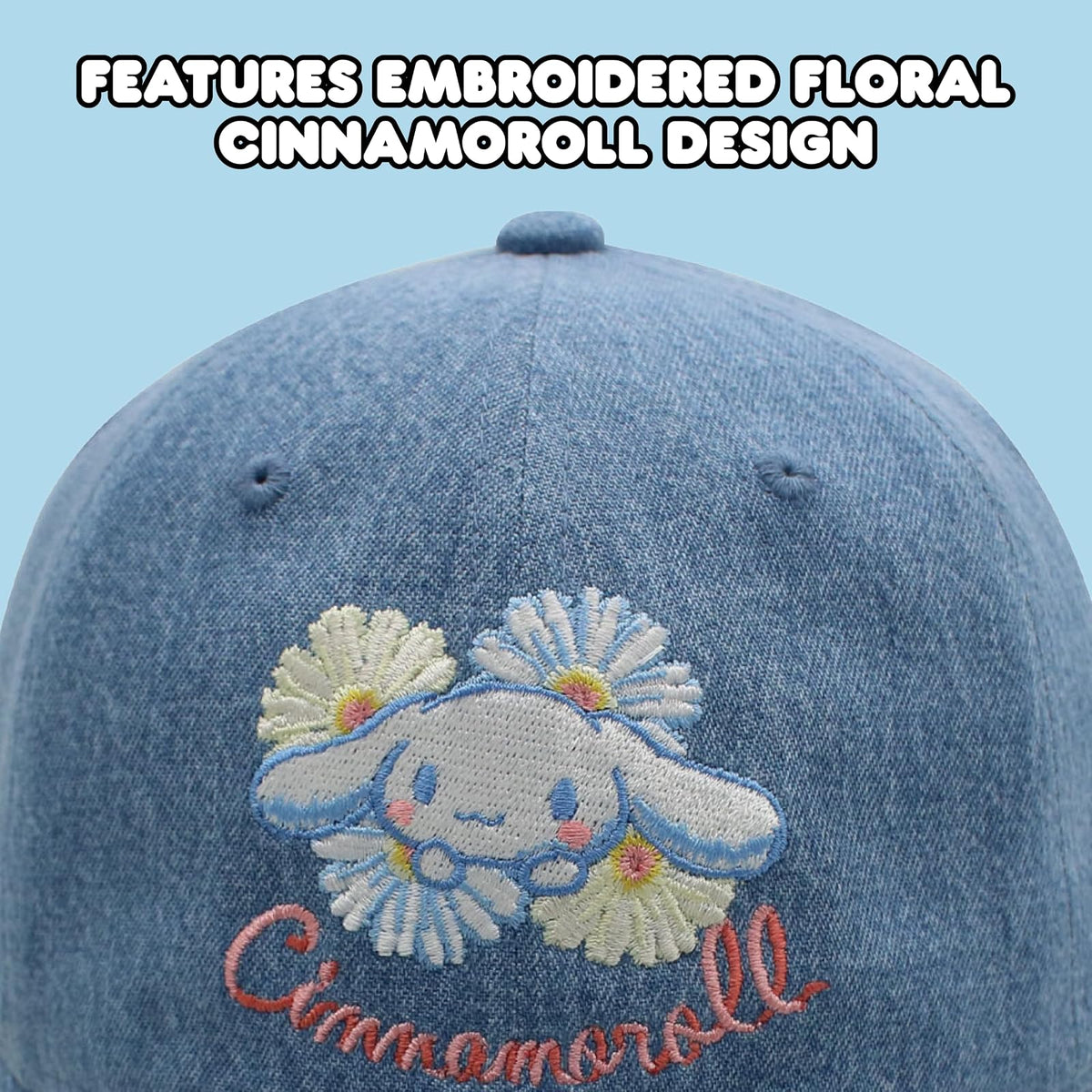 Cinnamoroll - Gorro de béisbol de algodón para Mujer con Borde Curvado, Tela Vaquera, Talla única, Azul (Denim), One Size