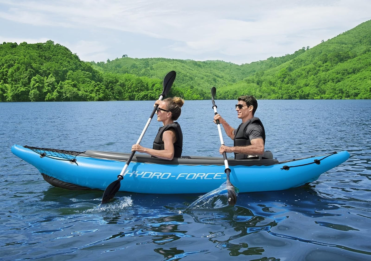Hydro-Force 9'2" x 34" Ventura Elite X1 Inflatable Kayak Set | Fits 1 Adult | Includes Boat, Aluminum Paddle, Hand Pump, Fins, Seat, Gear Bag, Carry Bag, Repair Patch Kit