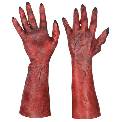 Ghoulish Productions Manos de Lucifer, Guantes Rojos de Látex de Diablo, Manos Rojas de Demonio Ideal para Halloween, Fiesta de Disfraces y Conciertos
