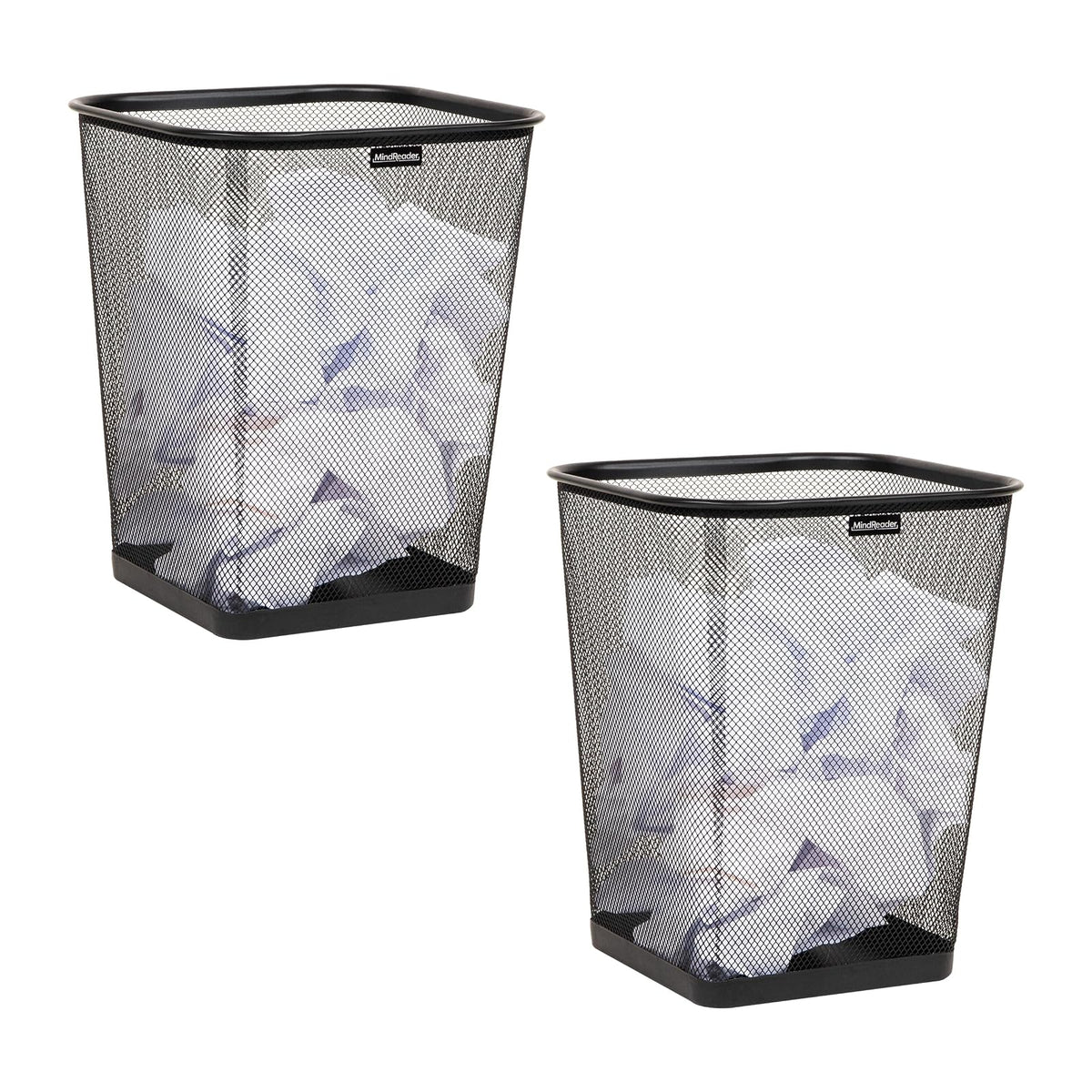 Mind Reader - Bote de basura de malla, cesta de papel desechable, cuadrado, oficina, malla metálica, juego de 2, color negro