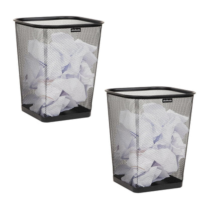 Mind Reader - Bote de basura de malla, cesta de papel desechable, cuadrado, oficina, malla metálica, juego de 2, color negro