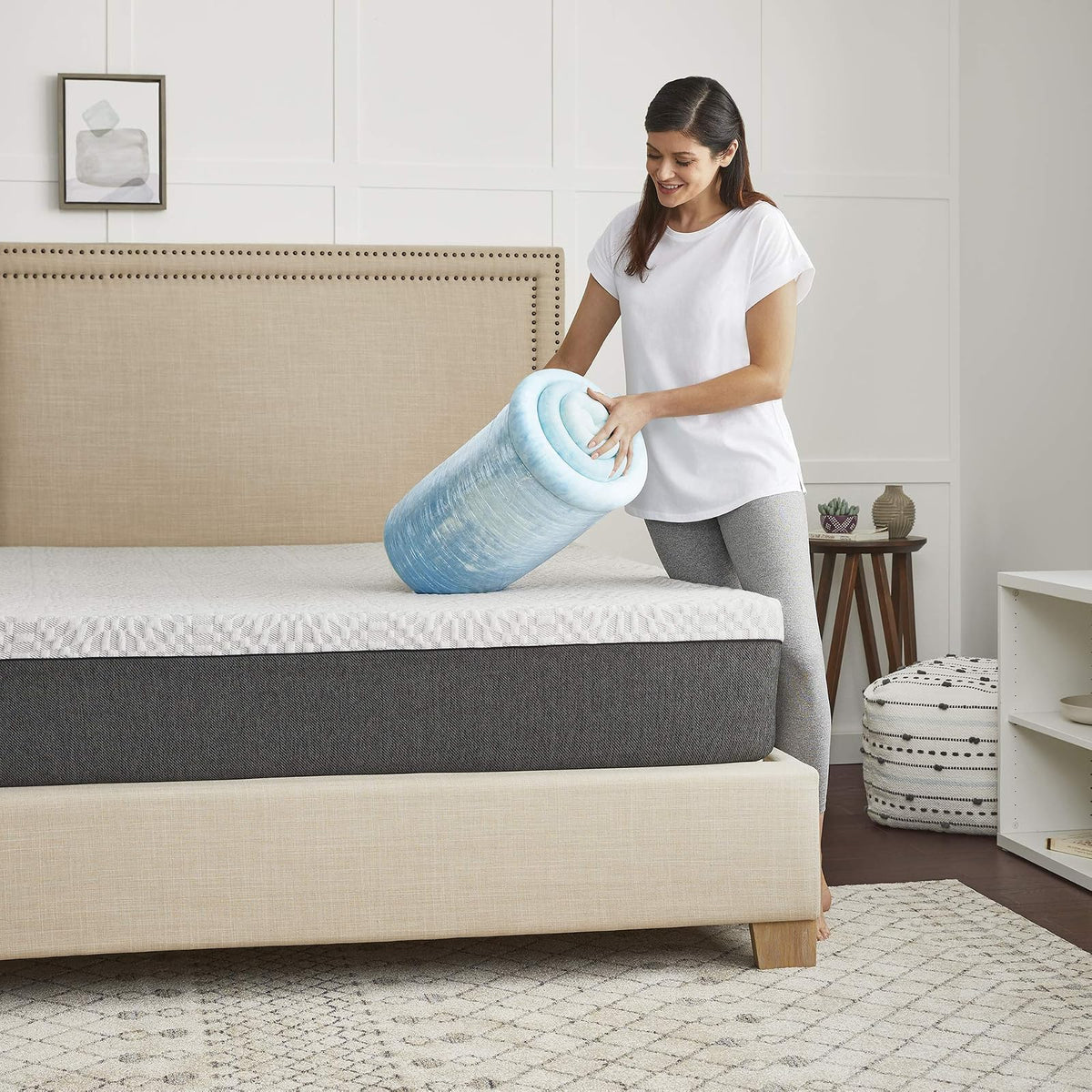 SEALY SealyChill™ - Colchón de Espuma viscoelástica de 2 Pulgadas, Funda Lavable Resistente a los alérgenos, tamaño Queen (F02-00159-QN0), Color Blanco