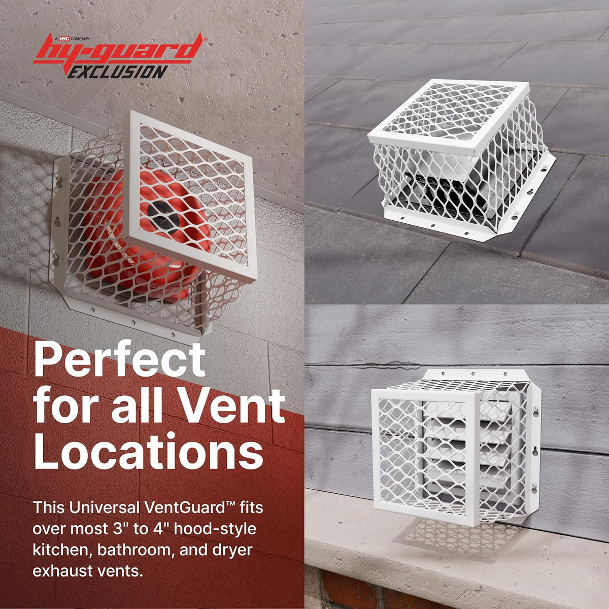 HY-C RVG-DVG VentGuard universal de acero inoxidable, 100% malla de acero inoxidable 304, fácil instalación, 7 pulgadas de largo x 7 pulgadas de ancho x 5 pulgadas de alto, acabado de recubrimiento en polvo blanco
