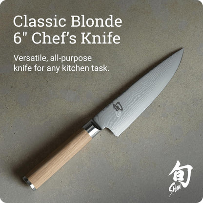 Shun Cutlery - Cuchillo clásico de chef rubio de 6 pulgadas, hoja pequeña y ágil, ideal para preparación de alimentos, cuchillo japonés auténtico, hecho a mano, cuchillo de chef profesional
