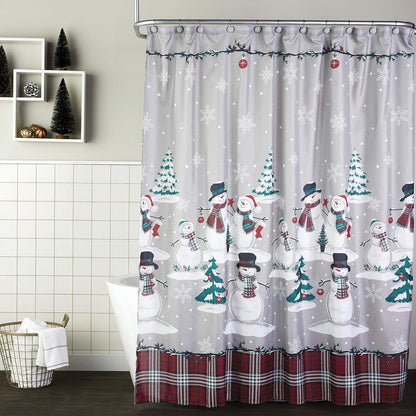 SKL Home - Cortina de Ducha con diseño de muñeco de Nieve para Navidad e Invierno, Juego de 12 Ganchos, Multicolor