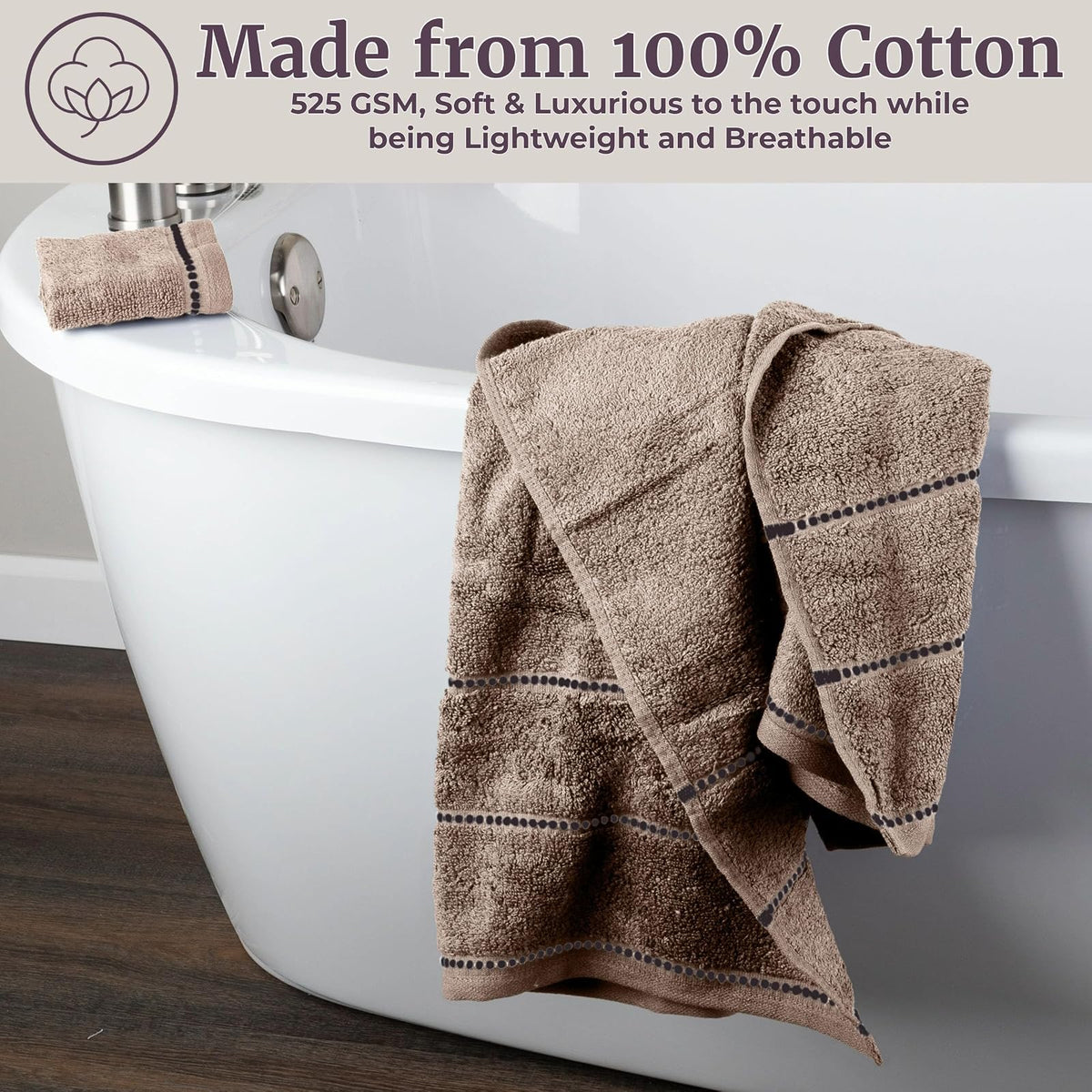 Lavish Home 67-0024-T Towel Set Zero Twist, Quick Dry Cotton, Taupe, 6 Piece