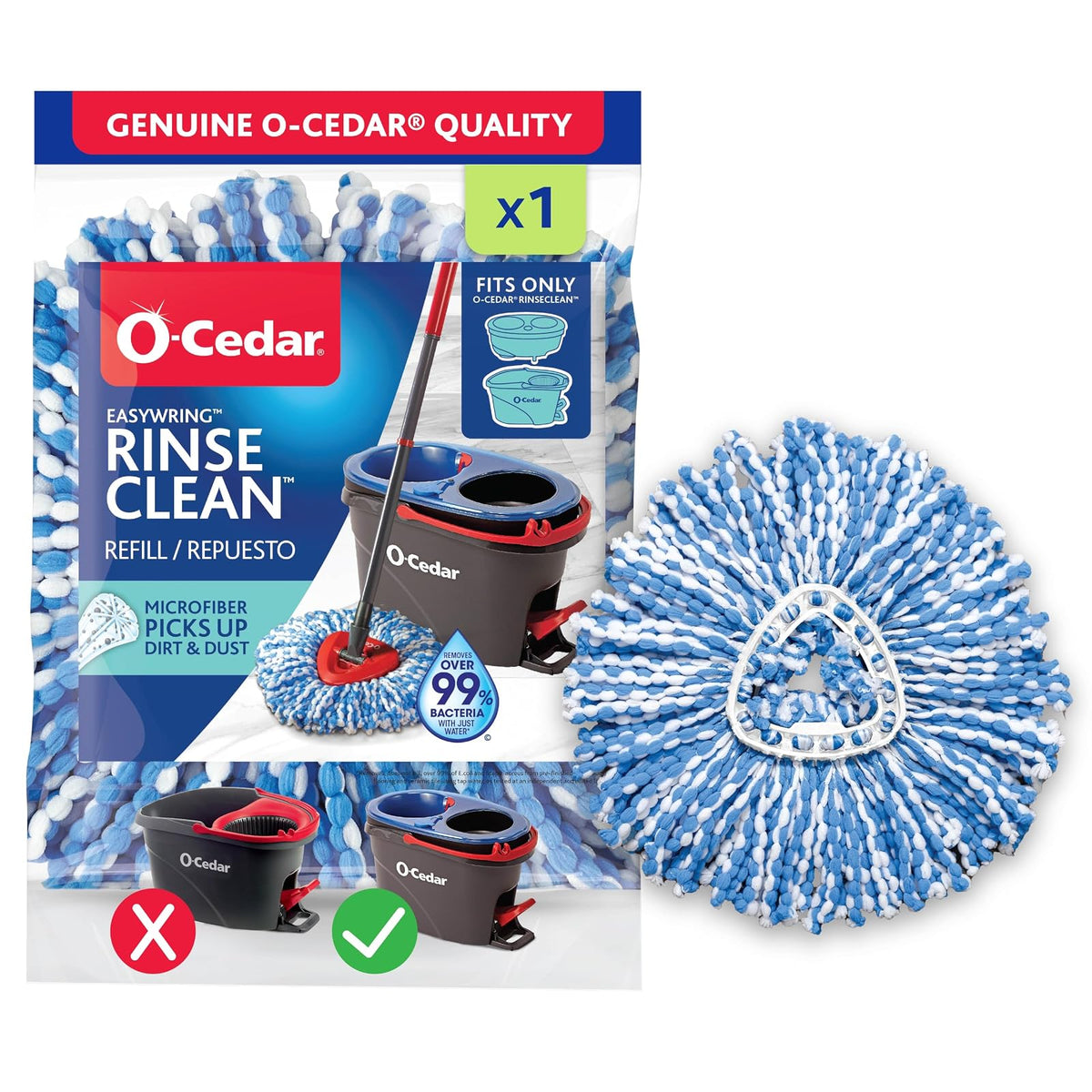 O-Cedar EasyWring RinseClean - Recambio de Microfibra para trapeador giratoria, 1 Paquete, Azul