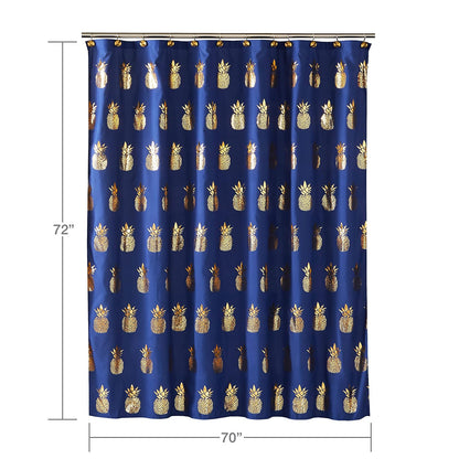 SKL Home - Dispensador en Forma de Piña Dorada, Cortina para baño, Marino/Dorado, 72"x72", 1