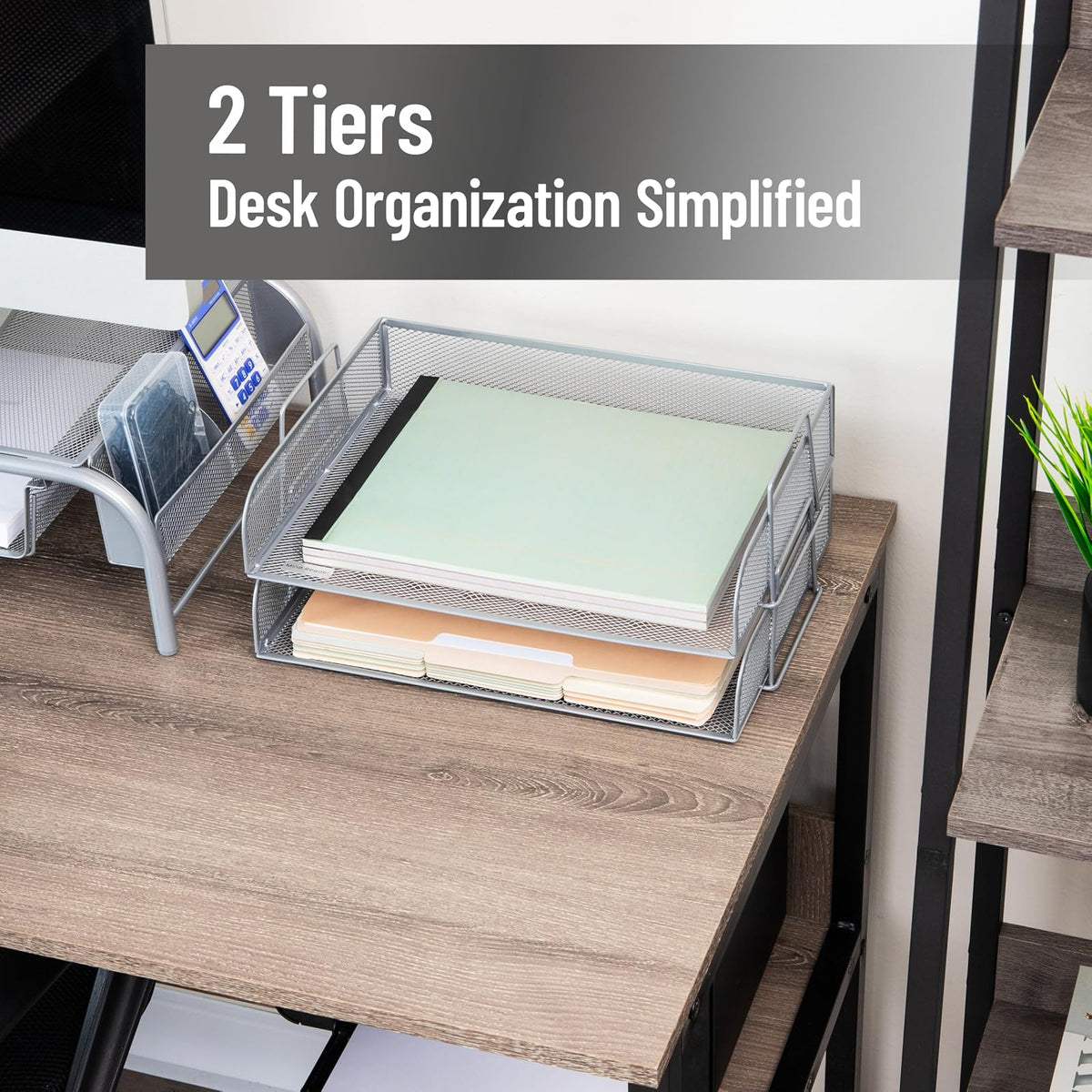 Betesh Mind Reader Stackable Paper Tray, Desktop Organizer, File Storage, Office, Metal Mesh, 14" L x 9.75" W x 6" H, 2 Pcs., Silver