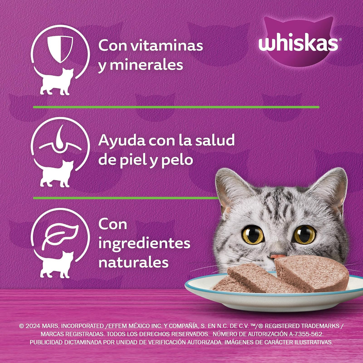 Whiskas Alimento para Gato Adulto en Lata, Sabor Res, Paquete de 24 Piezas, 350g c/u