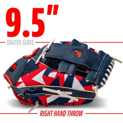 Franklin Sports 22858 Guantes de béisbol Unisex para Adolescentes de 9.5 Pulgadas, para niños, niñas, jóvenes, Azul Marino/Rojo, Talla 9.5 de EE. UU