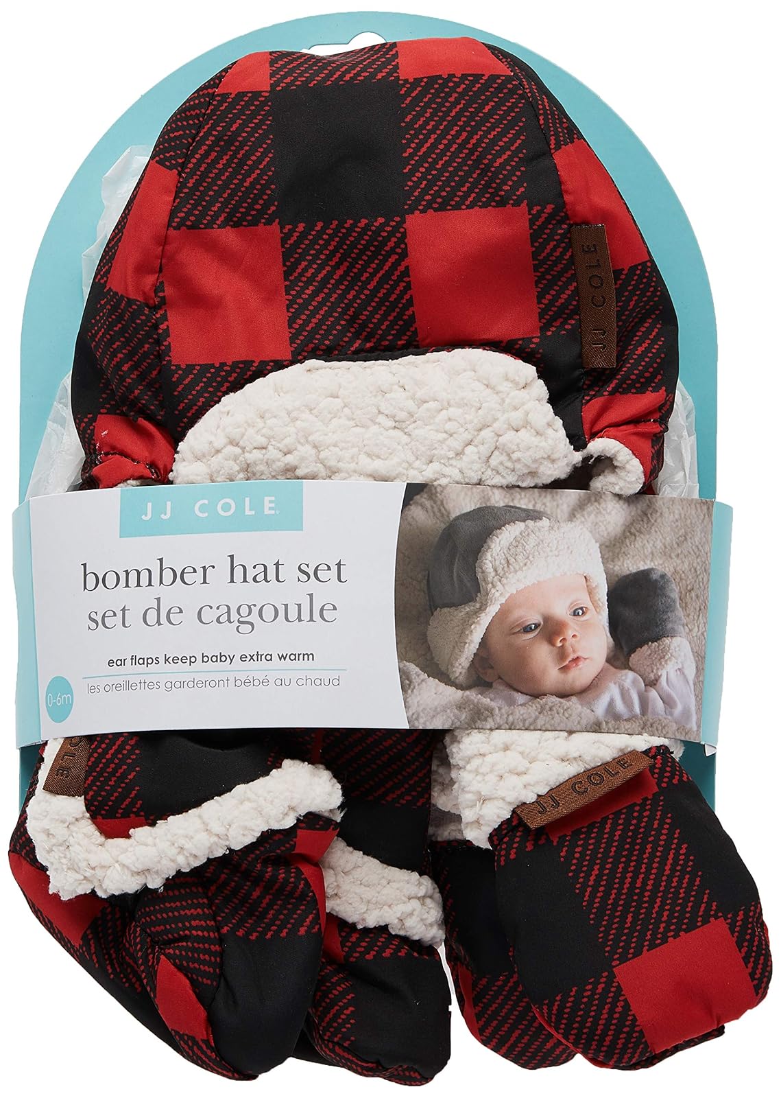 JJ Cole Juego de Gorro, Manoplas y Botines de Invierno para bebé, Esenciales de Invierno para bebé, 0 a 6 Meses, Cuadros Rojos