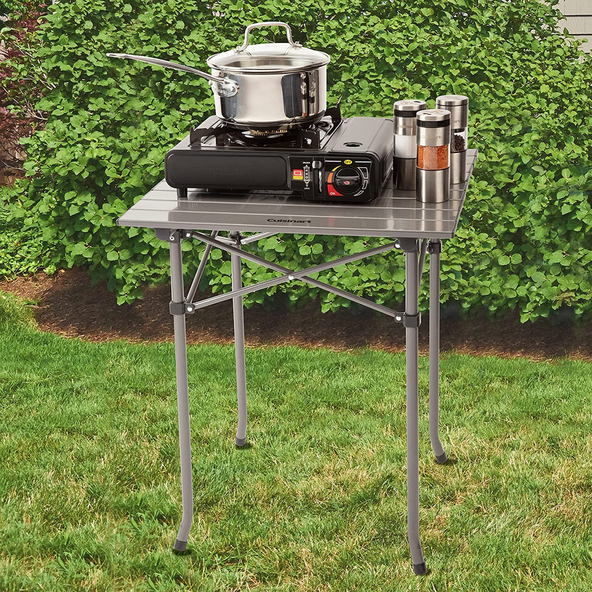 Cuisinart Mesa Plegable Exterior 51 cm Portátil Camping | Mesa fácil de transportar y de montar,Superficie de 20 x 20 tiene el tamaño perfecto para parrillas y calentadores portátiles