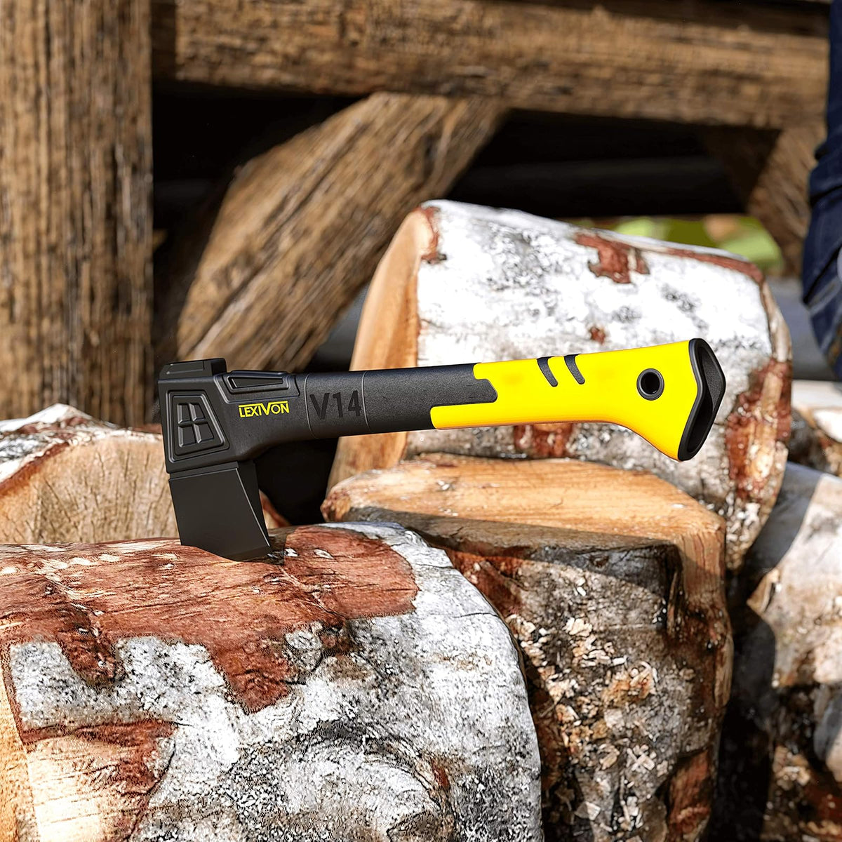 LEXIVON V14 - Hacha de Camping de 14 Pulgadas | Agarre ergonómico TPR y Mango Compuesto de Fibra de Vidrio Ligero | Funda Protectora de Transporte incluida (LX-V14)