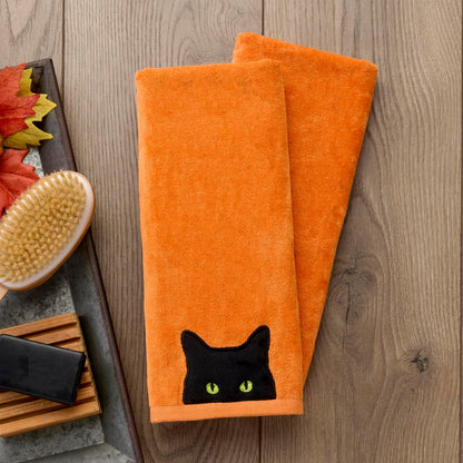 SKL Home - Juego de Toallas de Mano Bordadas 100% algodón, 2 Piezas, Decorativas para baño/Cocina/Bar y Regalo, Color Naranja