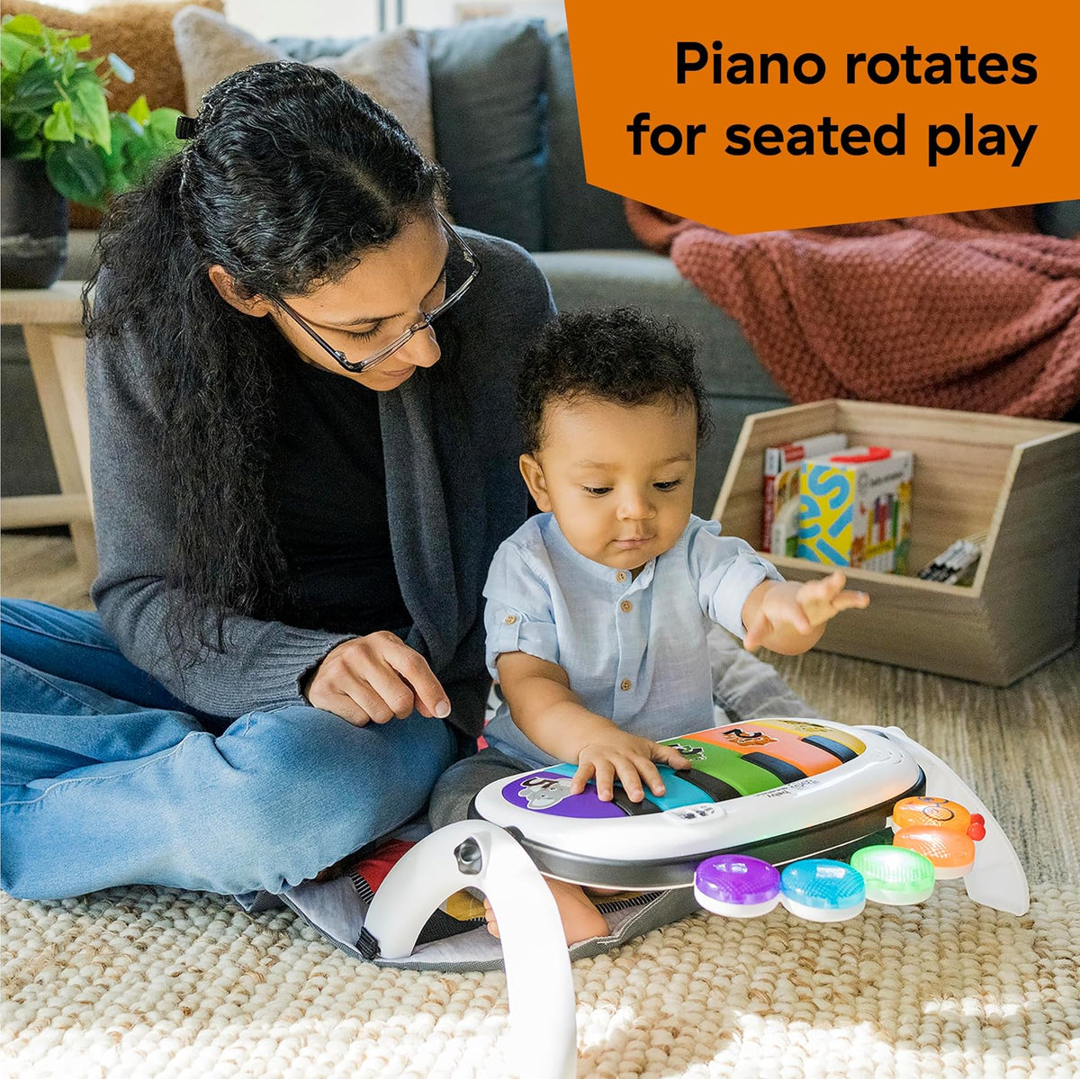 Baby Einstein Kickin’ Tunes - Gimnasio de Actividades 4 en 1 para bebé, con música y Luces, Dos Barras de Juguetes, Piano de Juguete para Aprender español, inglés, francés y alemán (Azul)