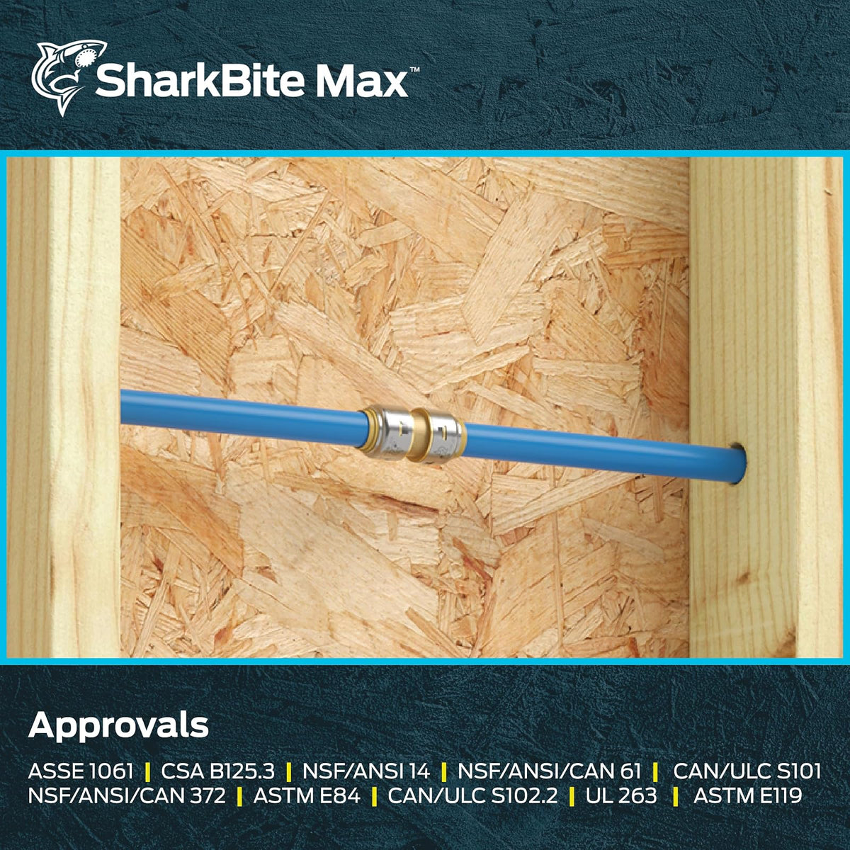 SharkBite Max - Acoplamiento de 1/2 pulgadas, ajuste de fontanería de latón a presión para conectar, tubería PEX, cobre, CPVC, PE-RT, HDPE, UR008A