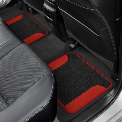 BDK Alfombrillas de Piso para Automóviles, Dos Tonos con Piel Sintética, Rojo/Negro, MT202