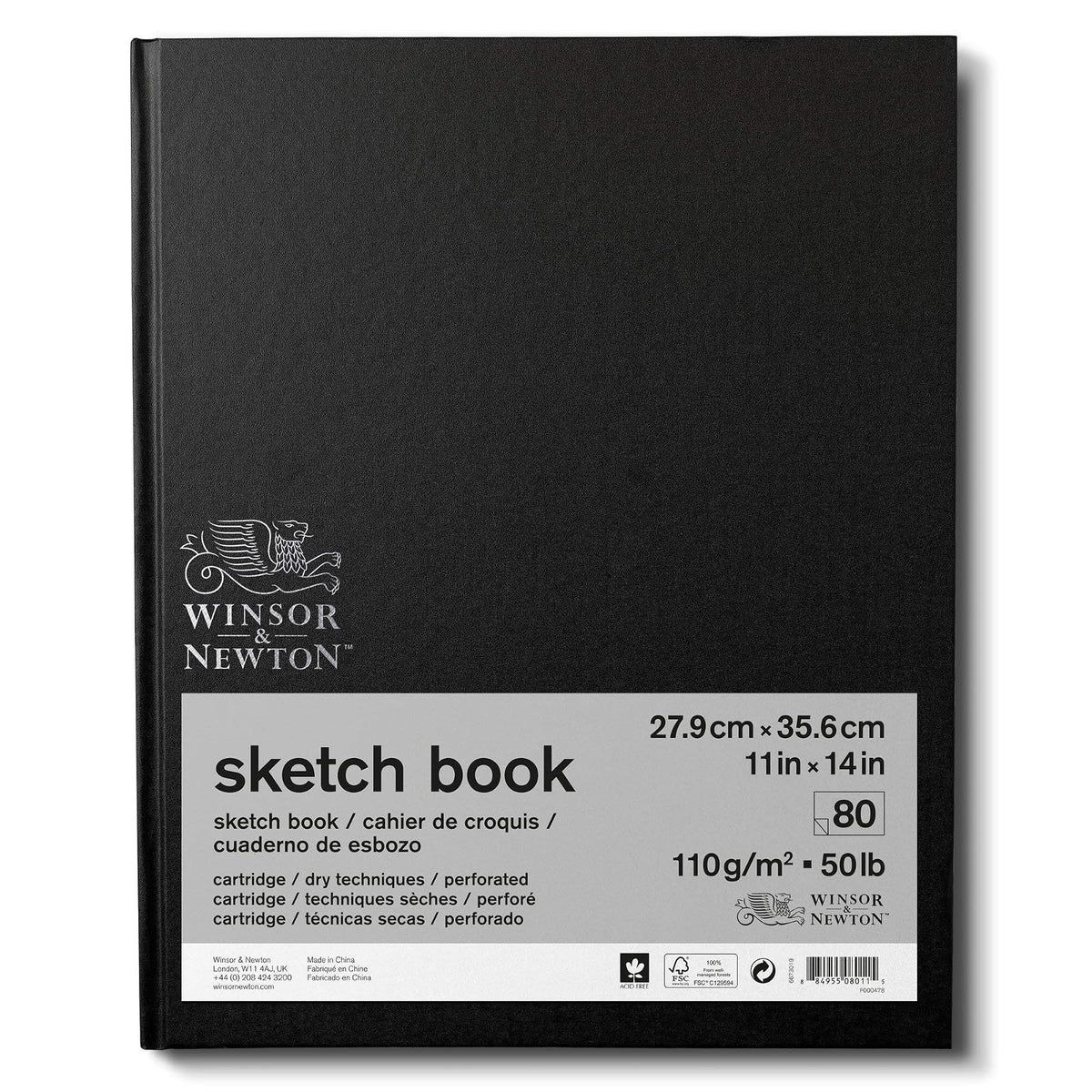 Winsor & Newton Cuaderno de bocetos clásico de encuadernación dura, 11 x 14 pulgadas, 80 hojas, 110 g/m², blanco natural
