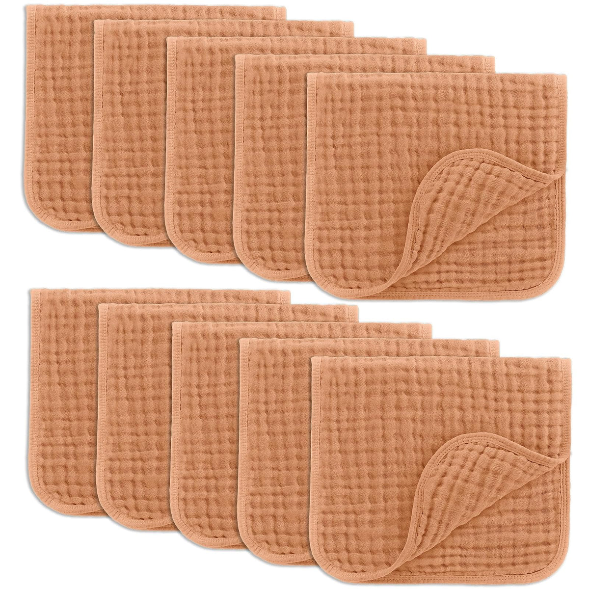 Comfy Cubs Muslin Burp Cloths Large 100% Cotton Hand Washcloths for Babies, Baby Essentials 6 Layers Extra Absorbent and Soft Boys & Girls Baby Rags for Newborn Registry (Caramel 10-Pack, 20" X10")