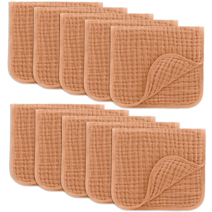 Comfy Cubs Muslin Burp Cloths Large 100% Cotton Hand Washcloths for Babies, Baby Essentials 6 Layers Extra Absorbent and Soft Boys & Girls Baby Rags for Newborn Registry (Caramel 10-Pack, 20" X10")